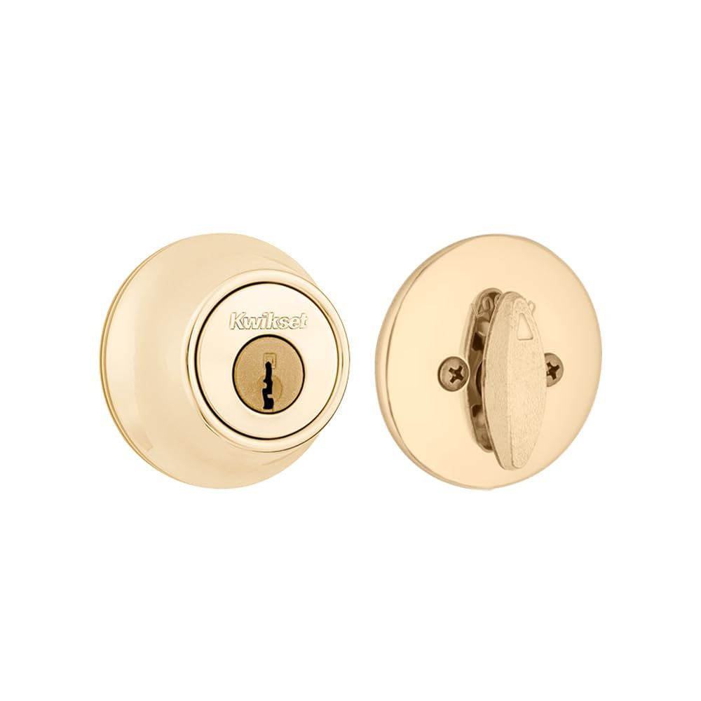 Kwikset 660 Deadbolt Lock, Polished Brass Rou...