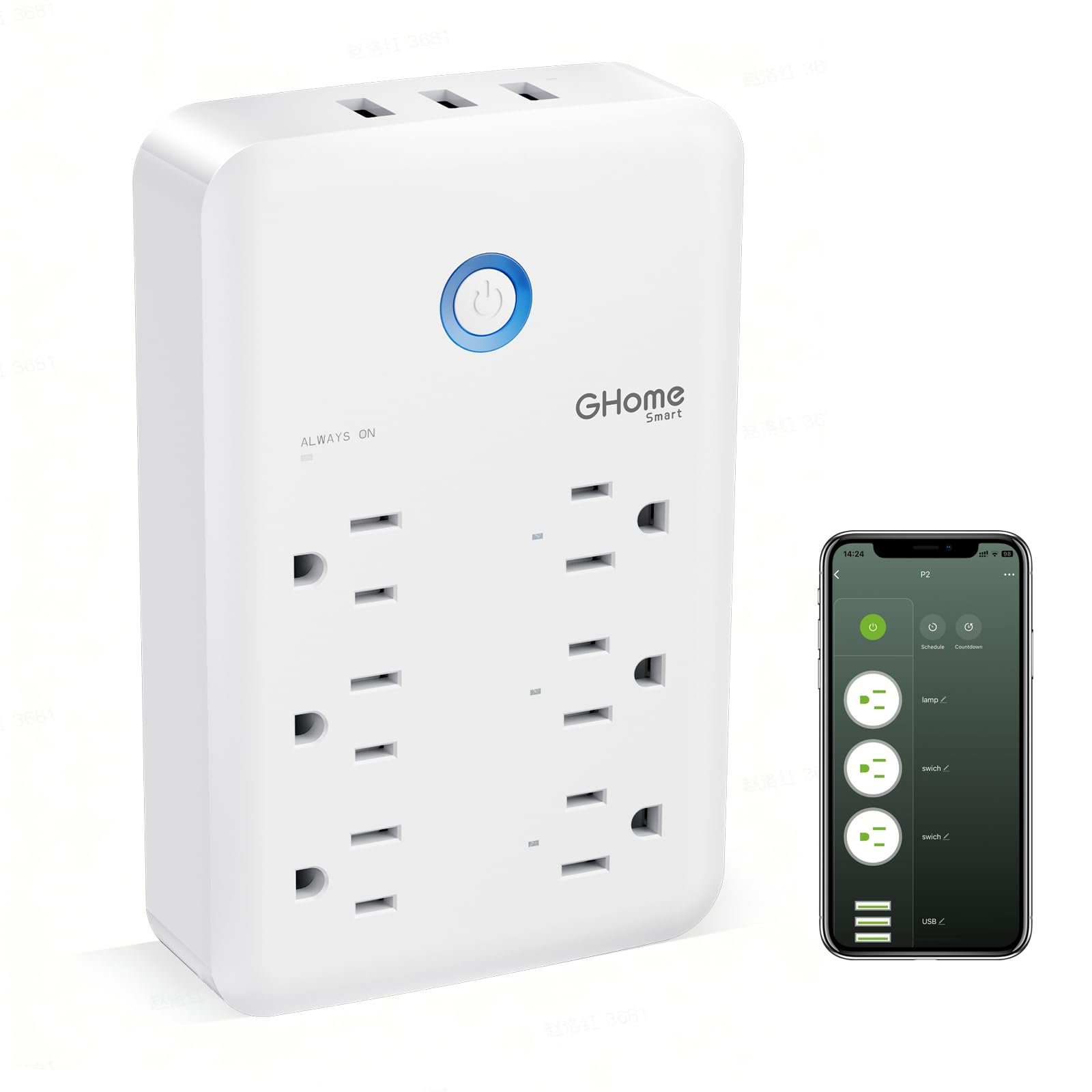 GHome Smart Plug Outlet Extender, USB Wall Ch...