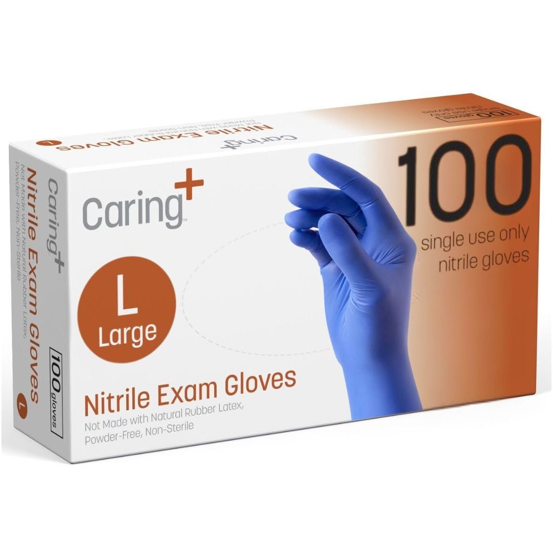 Caring Nitrile Exam Gloves, Blue, Powder-Free...