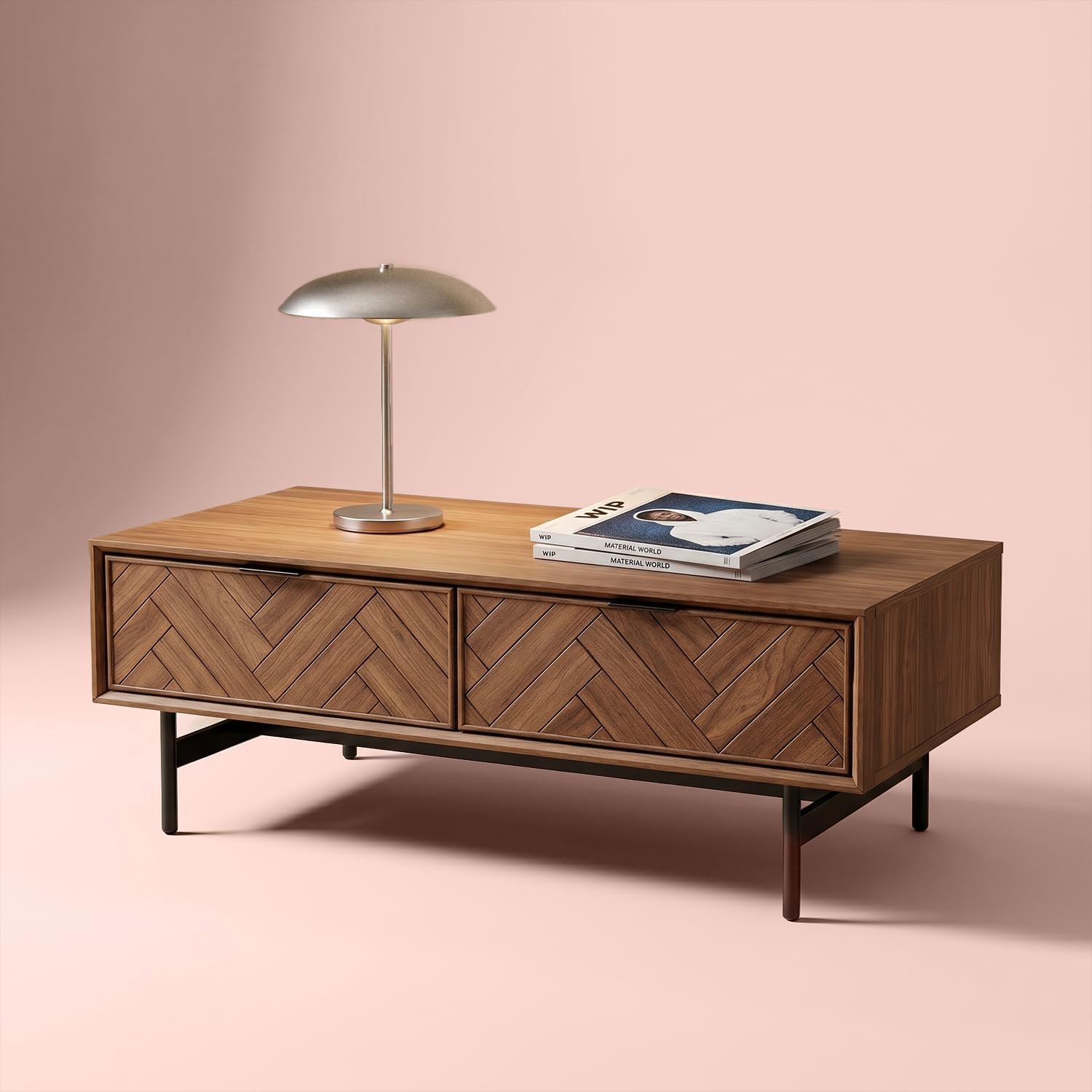 mopio Axis 47" Herringbone Walnut Coffee Tabl...