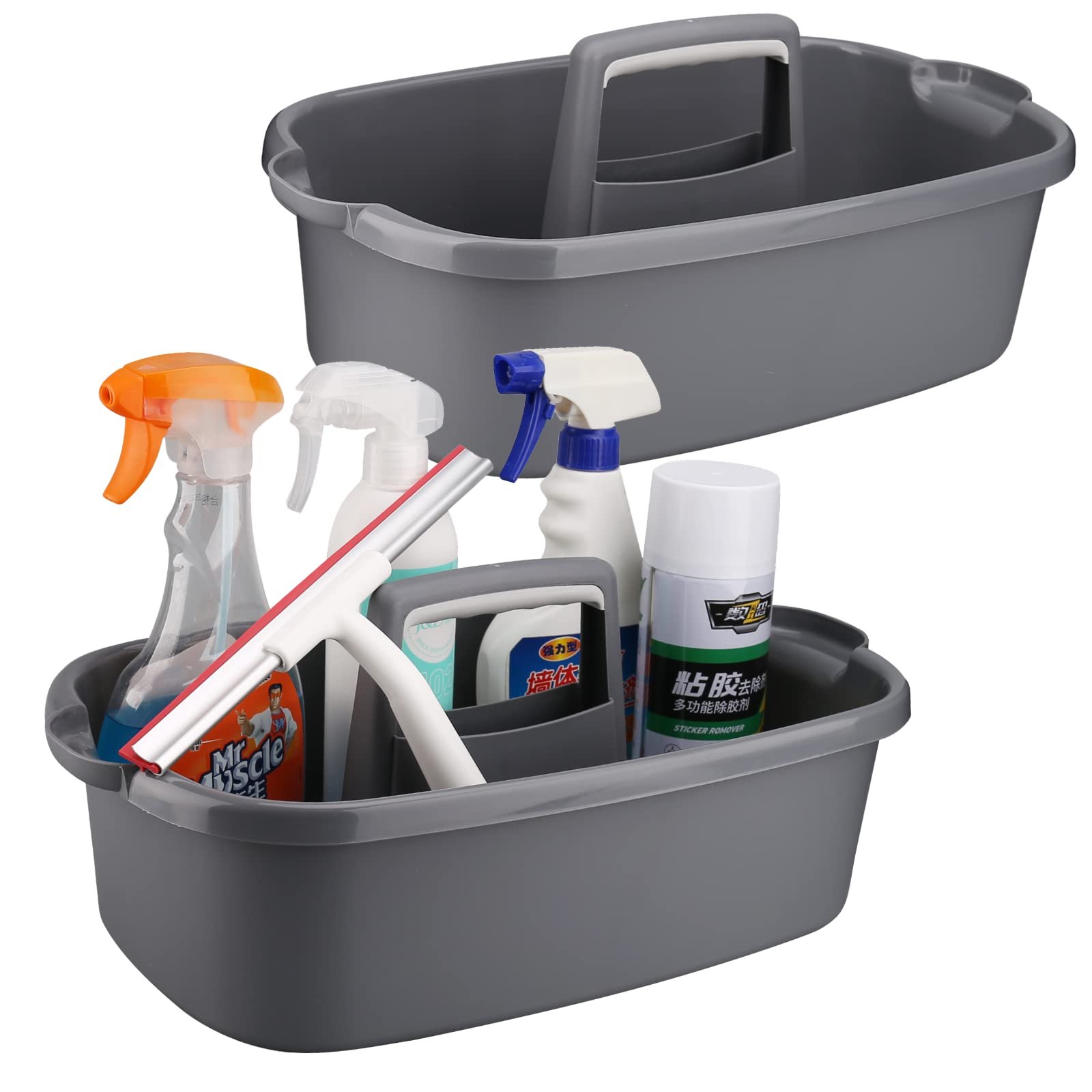Cleaning Caddy Organizer with Handle, Gray Pl...