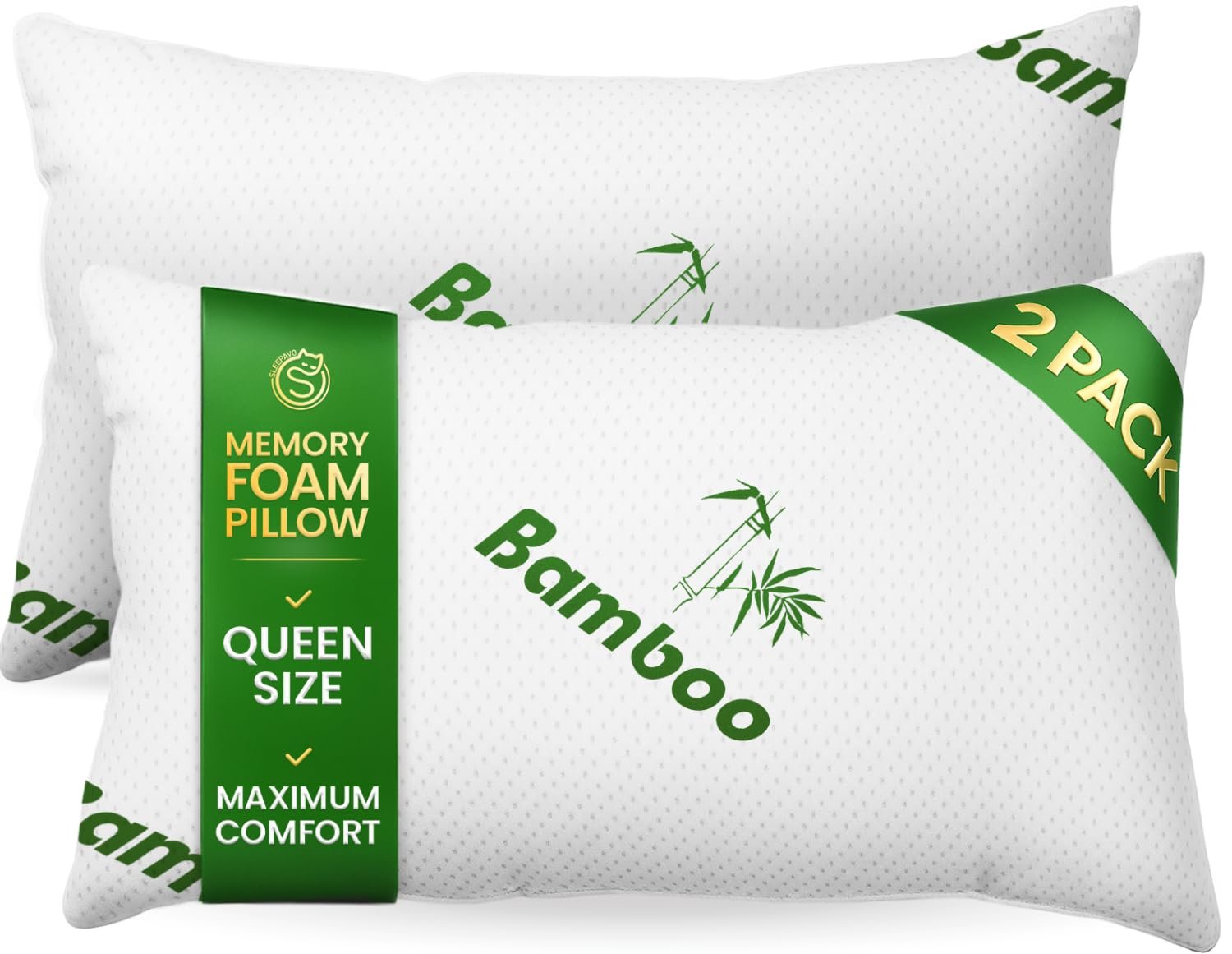 Memory Foam Pillows Queen Size Set of 2 - Coo...
