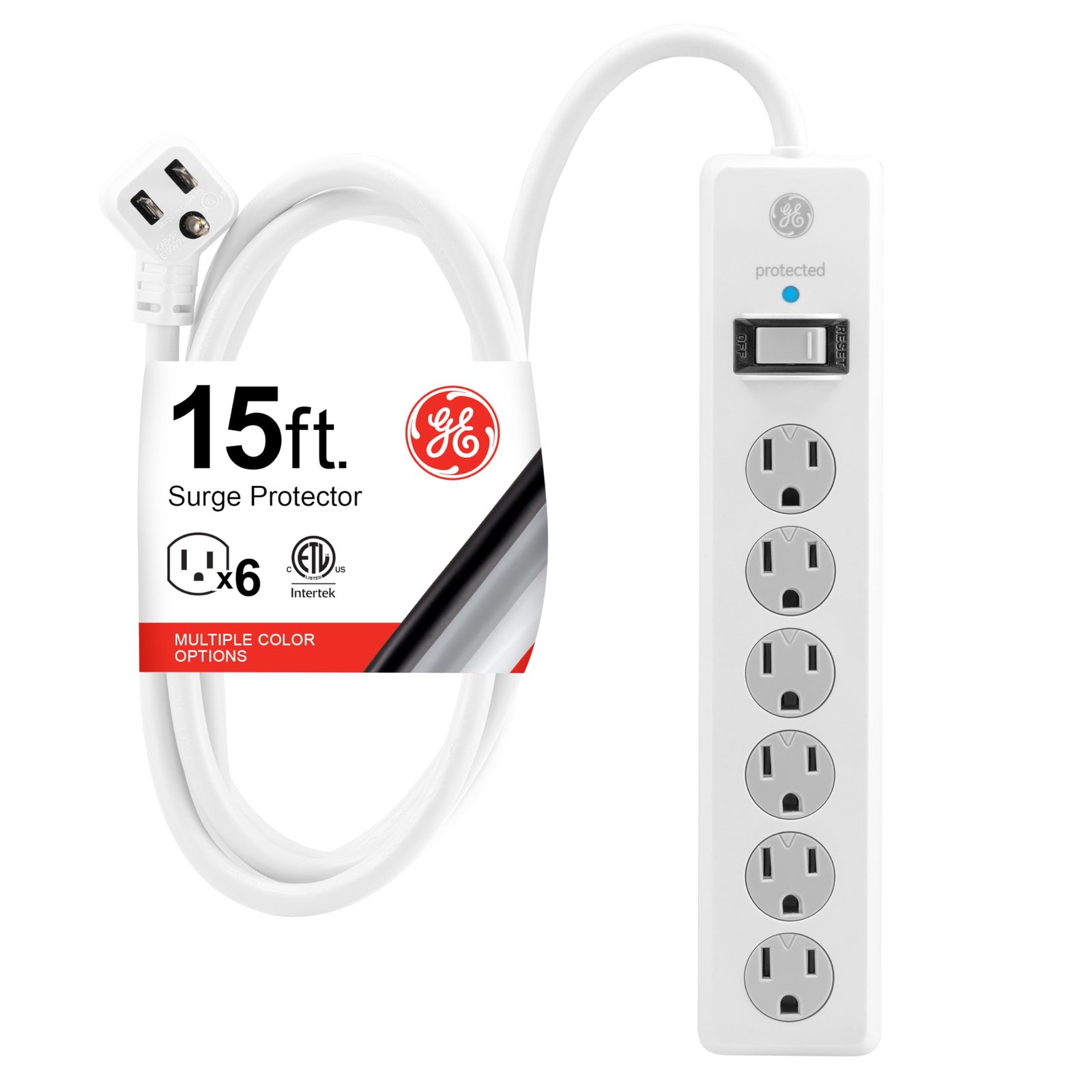 GE Surge Protector Power Strip, 15 Ft Extensi...