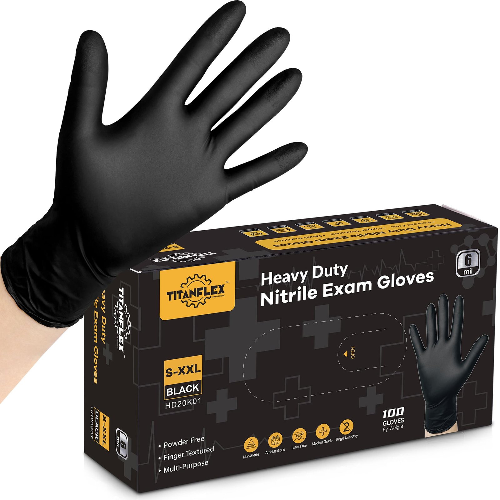 TitanFlex Disposable Nitrile Exam Gloves - 6-...
