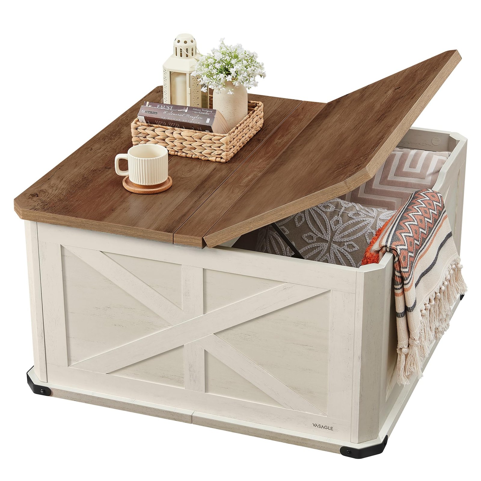 VASAGLE Farmhouse Coffee Table with Storage, ...