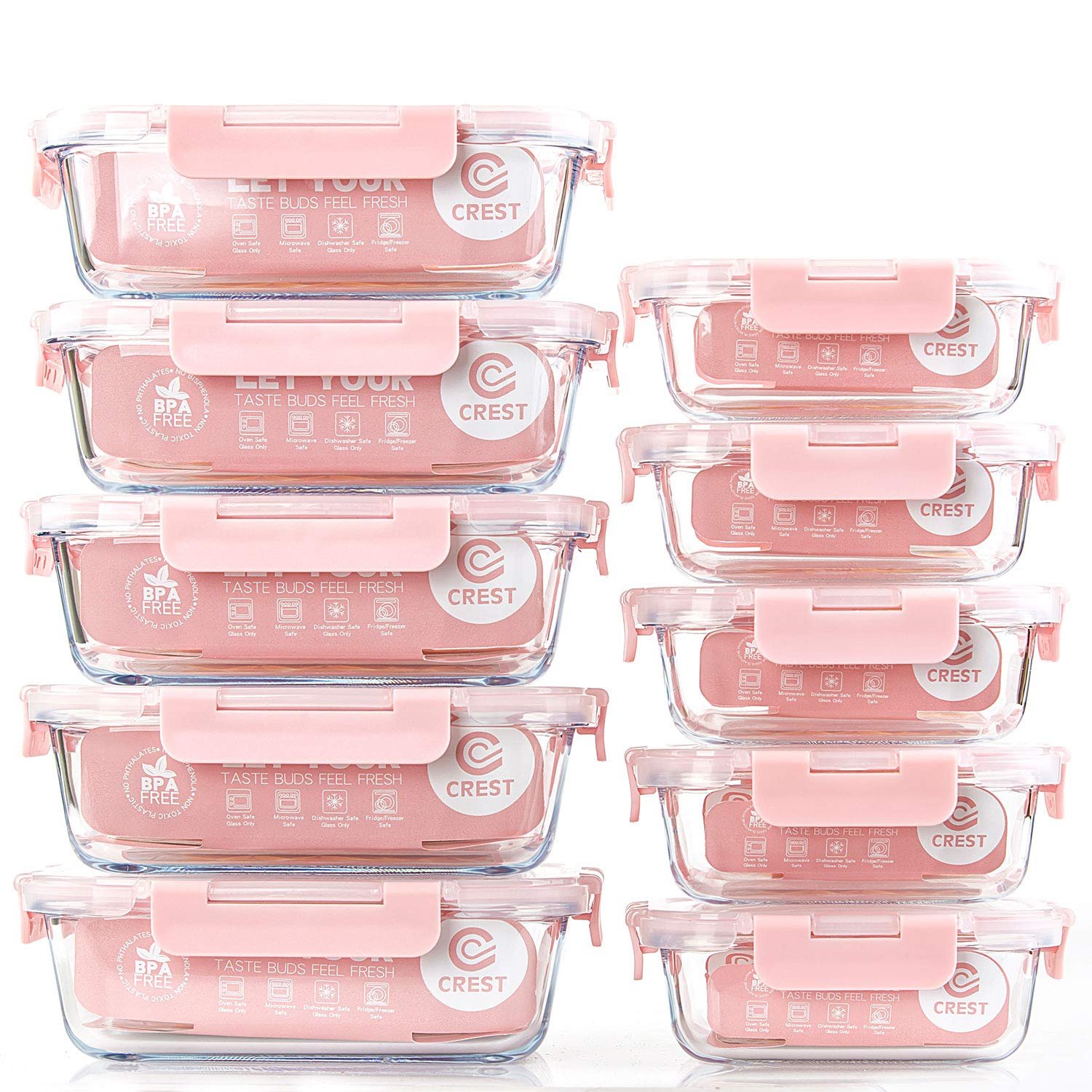 C CREST [10 Pack] Glass Meal Prep Containers,...
