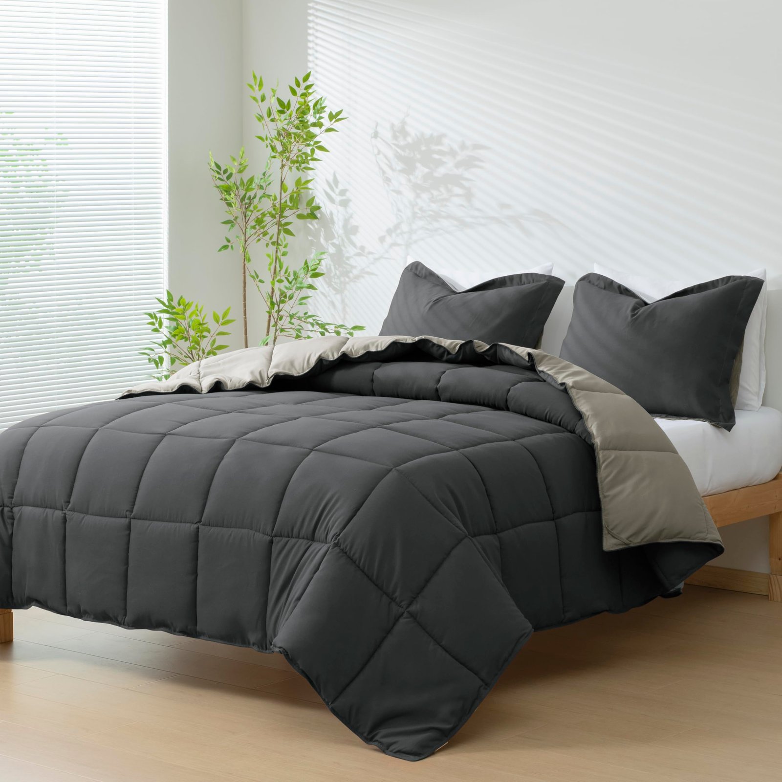 HIG 3pc Gray Full Size Bedding Comforter Set ...