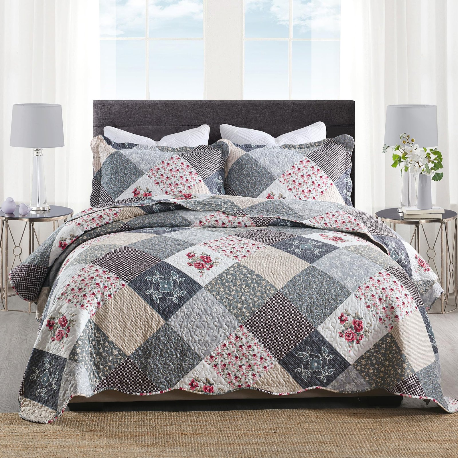 HoneiLife Quilt Set Queen Size - 3 Piece Micr...