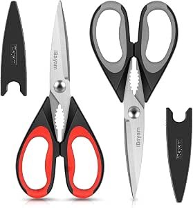 iBayam Kitchen Scissors Shears All Purpose Heavy Duty, Protective Sheath | 2-Pac...