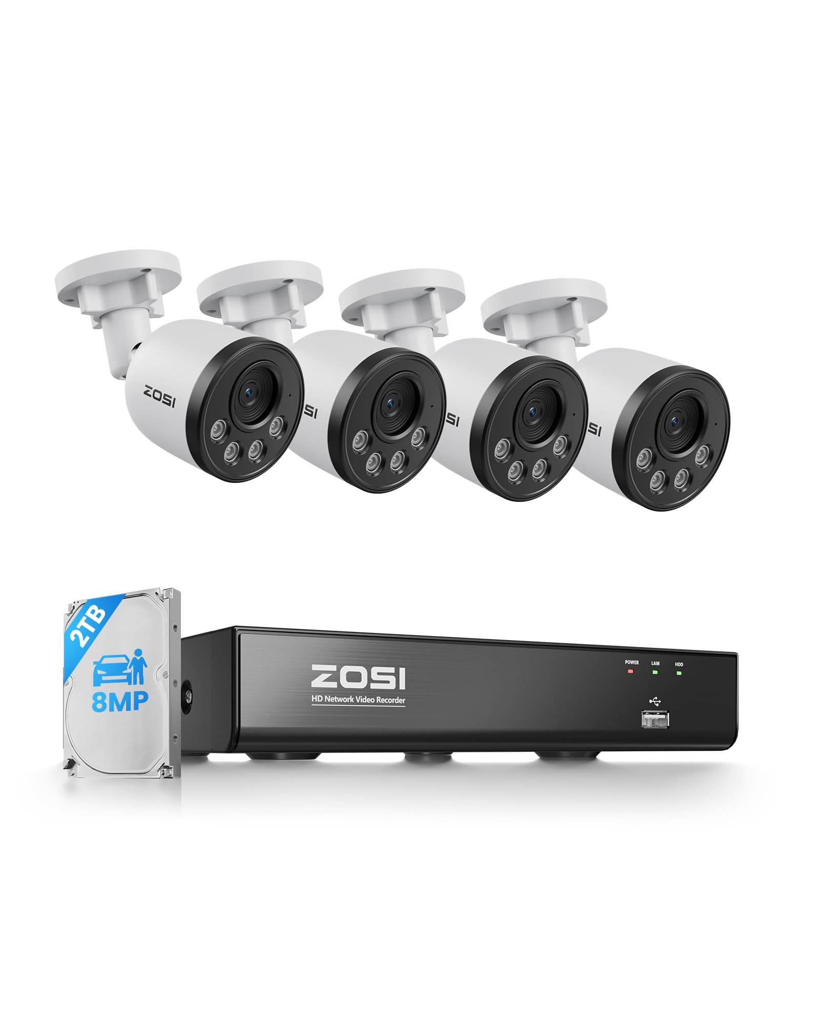 ZOSI 8CH 4K PoE Security Camera System, 4X 8M...