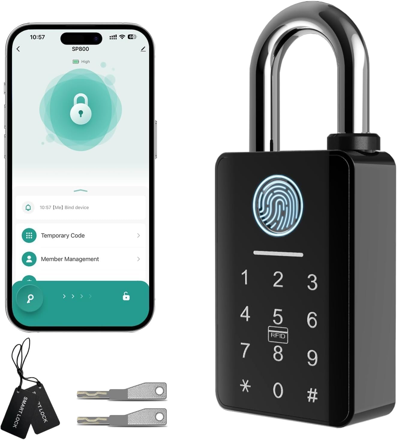 Heavy Duty Fingerprint Padlock with Key, Outd...