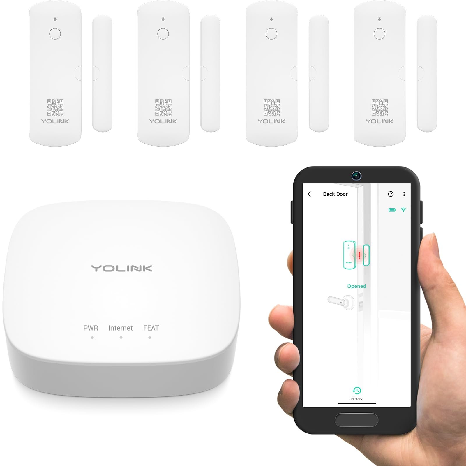 YoLink Door and Window Sensor Kit: 4-Pack + H...