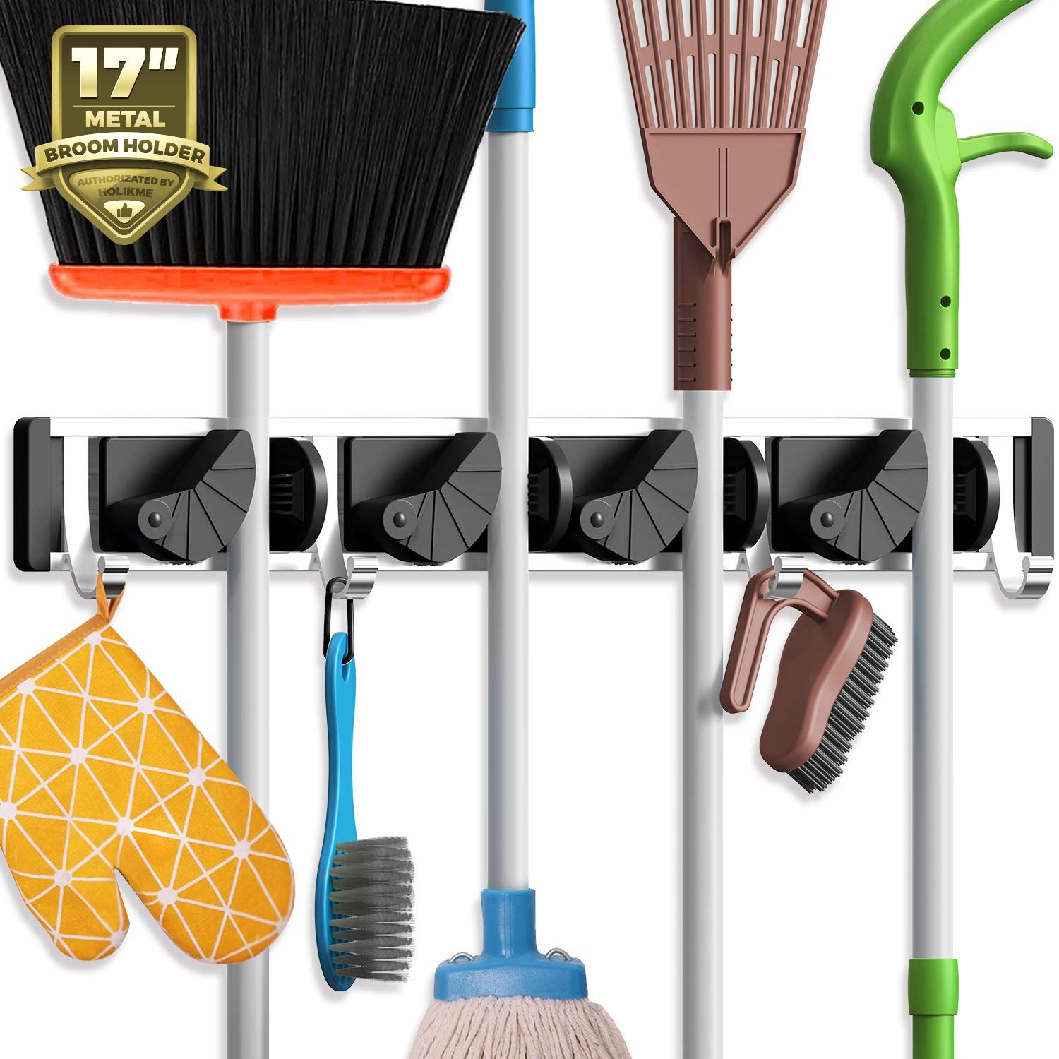 Holikme Mop Broom Holder Wall Mount Metal Pan...