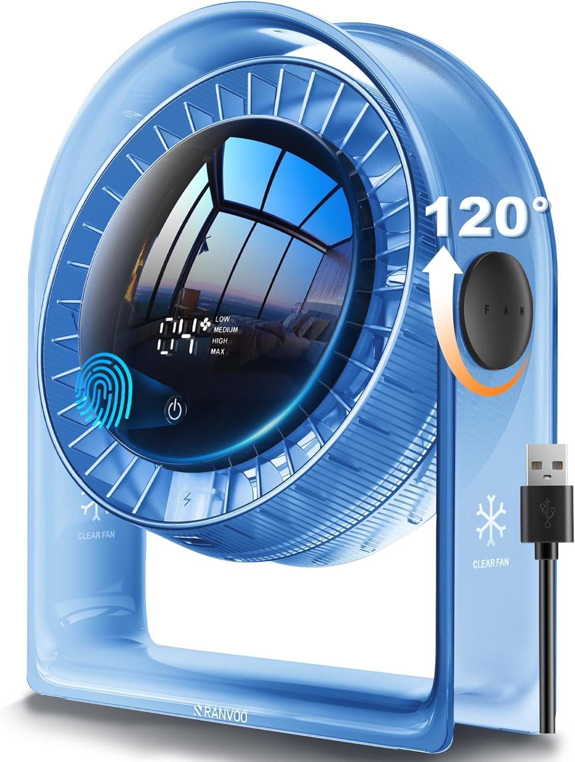 RANVOO USB Desk Fan,8.27" H Plug In Fan for O...