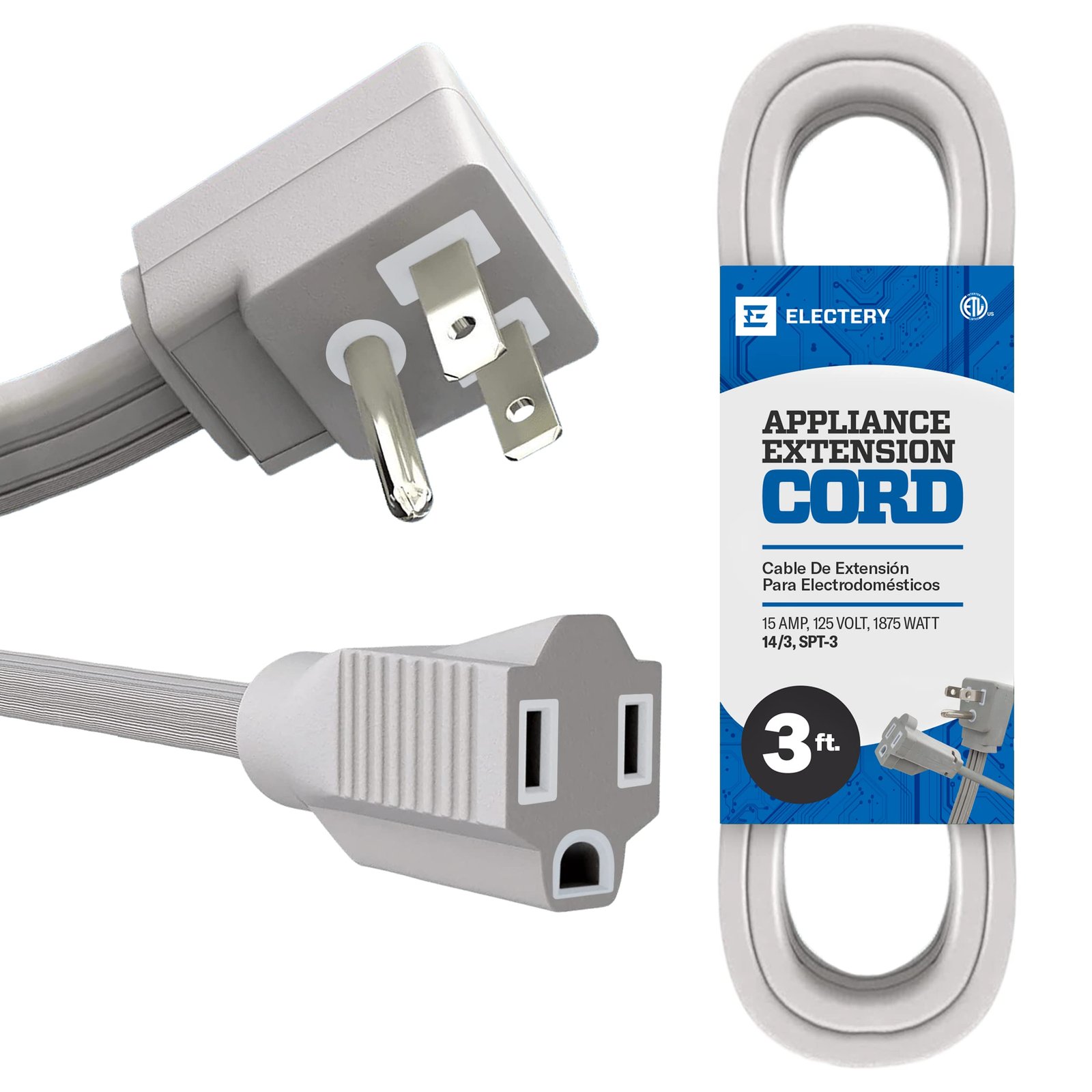 3 Ft Extension Cord 14/3 Heavy Duty Indoor Po...