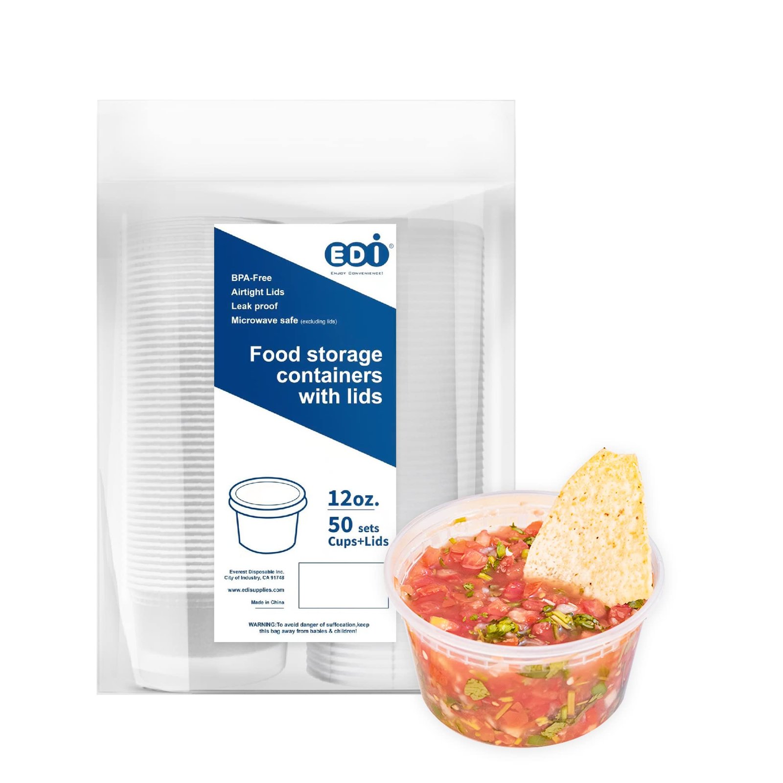 EDI [12 OZ, 50 Sets] Plastic Deli Food Storag...