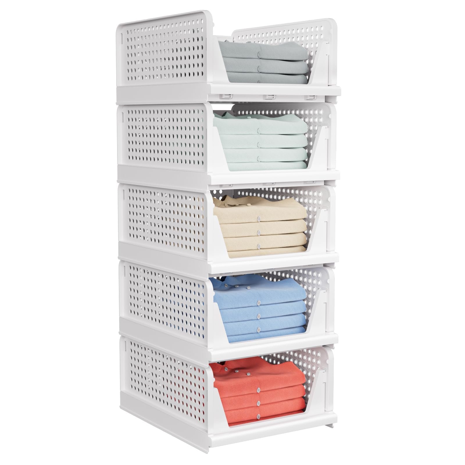 caktraie 5 Pack Stackable Closet Storage Bask...