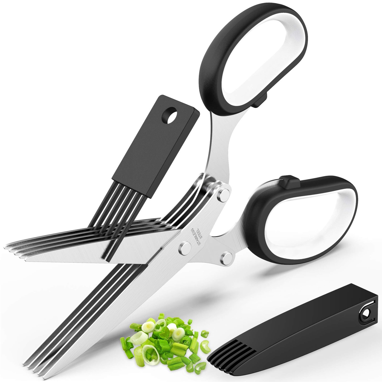 Herb Scissors with 5 Blades and Cover, New Ki...