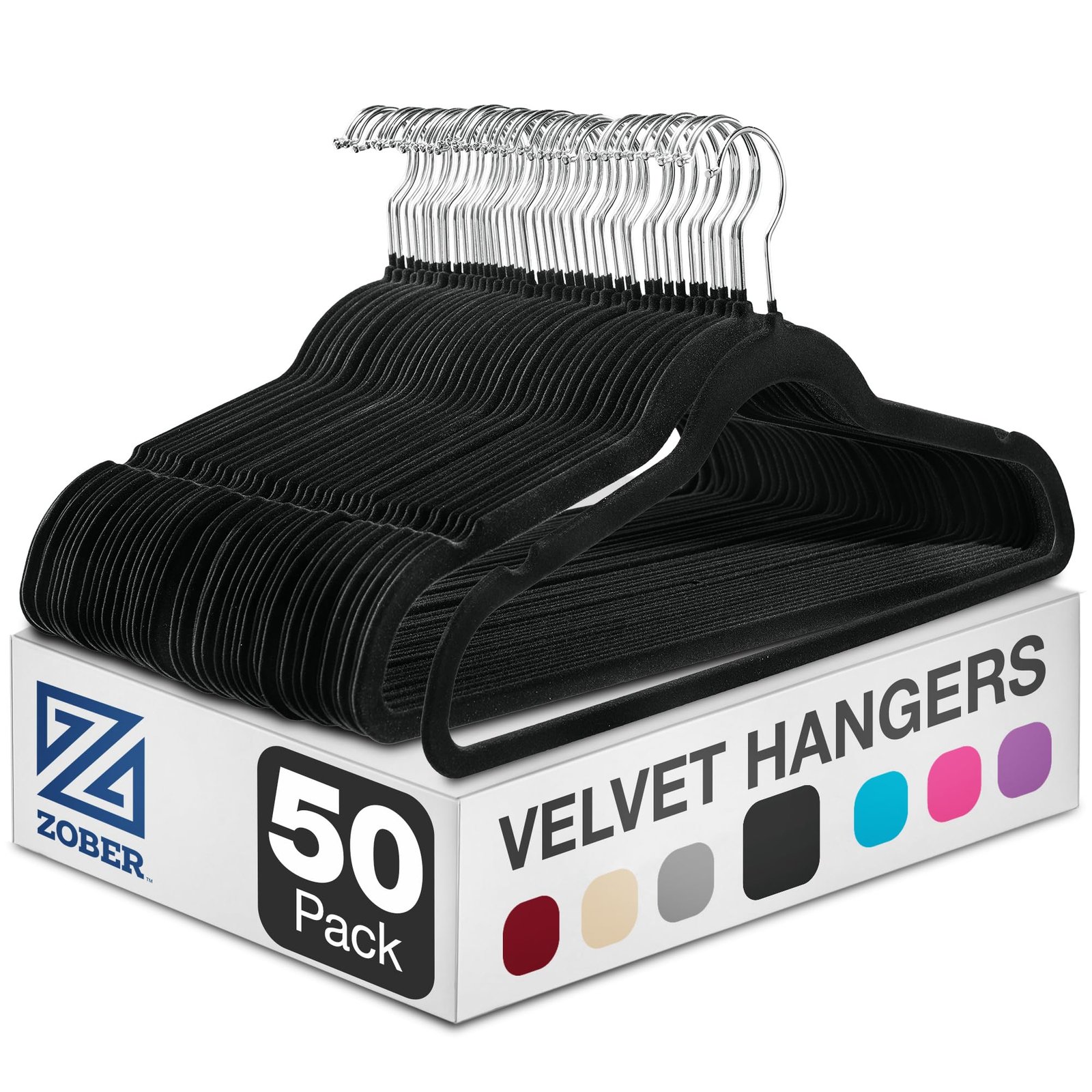 Zober Black Velvet Hangers 50 Pack, Slim Non ...