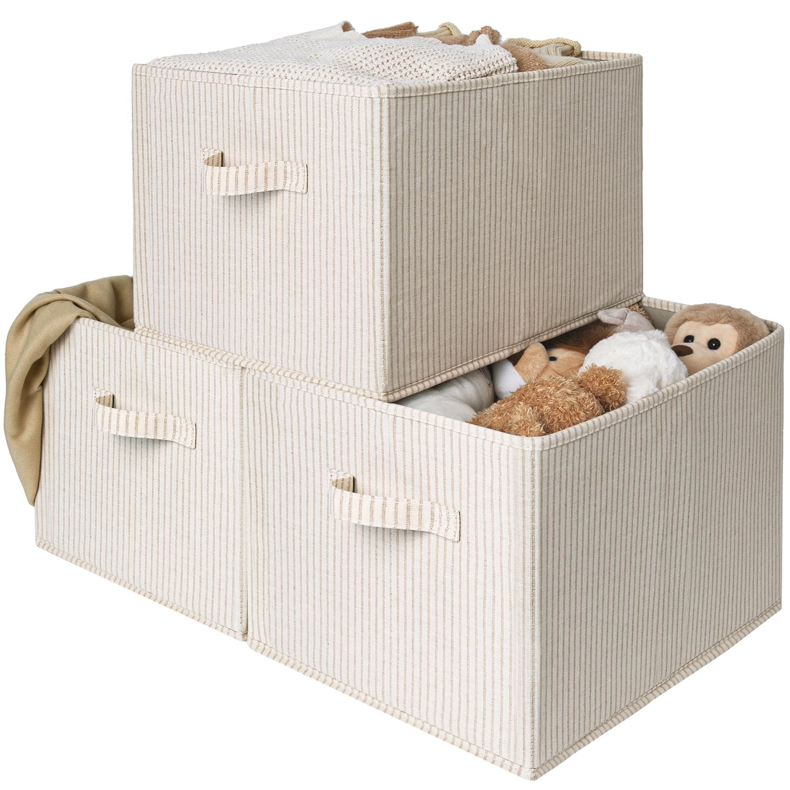 StorageWorks Shelf Organizer Bins, Beige Stri...