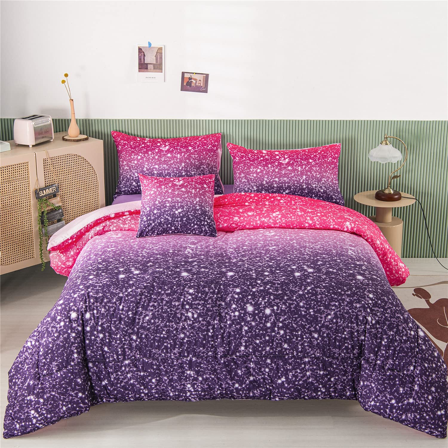 RYNGHIPY 6Pcs Queen Gradient Glitter Comforte...