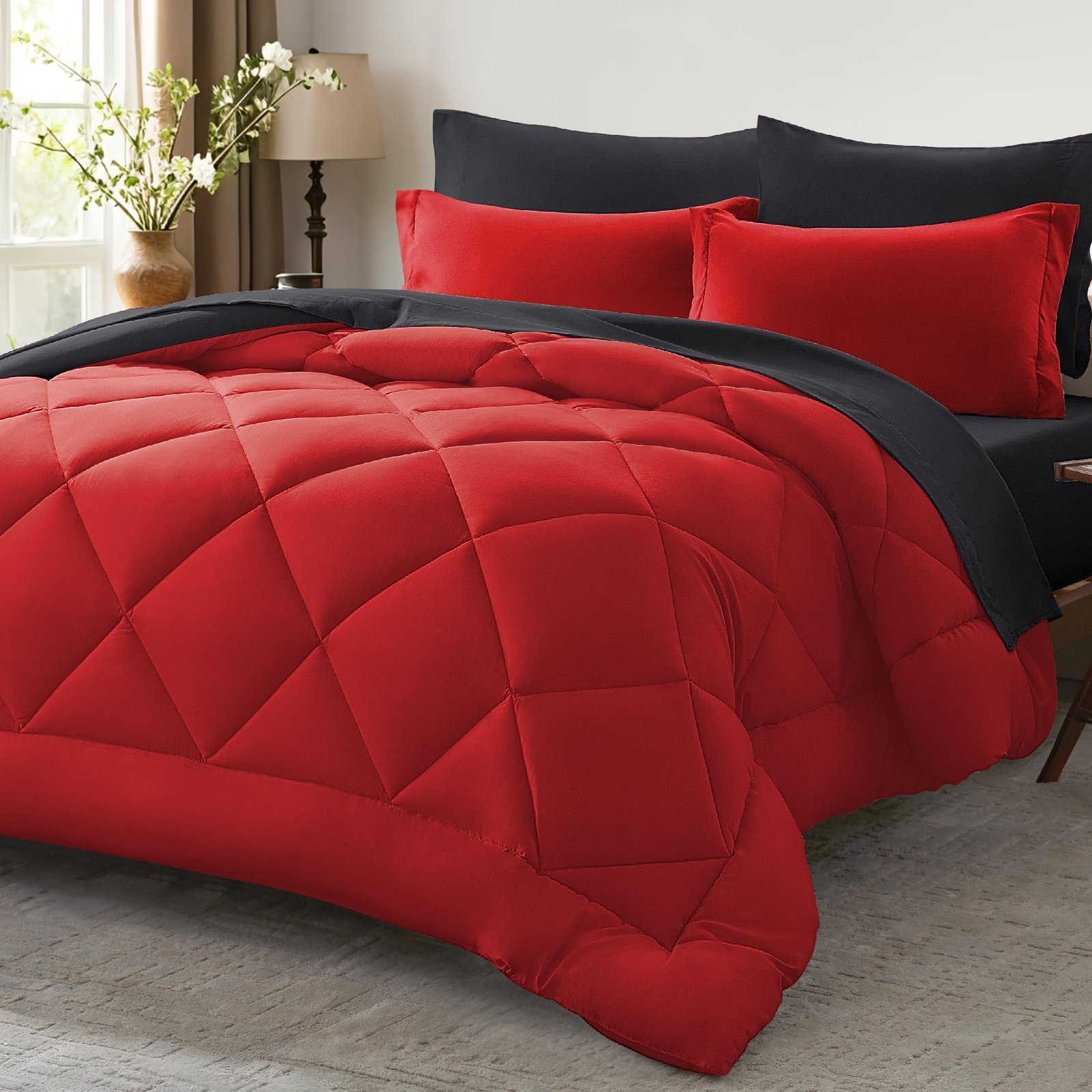 Anluoer Queen Comforter Set 7 Piece, Soft Bed...