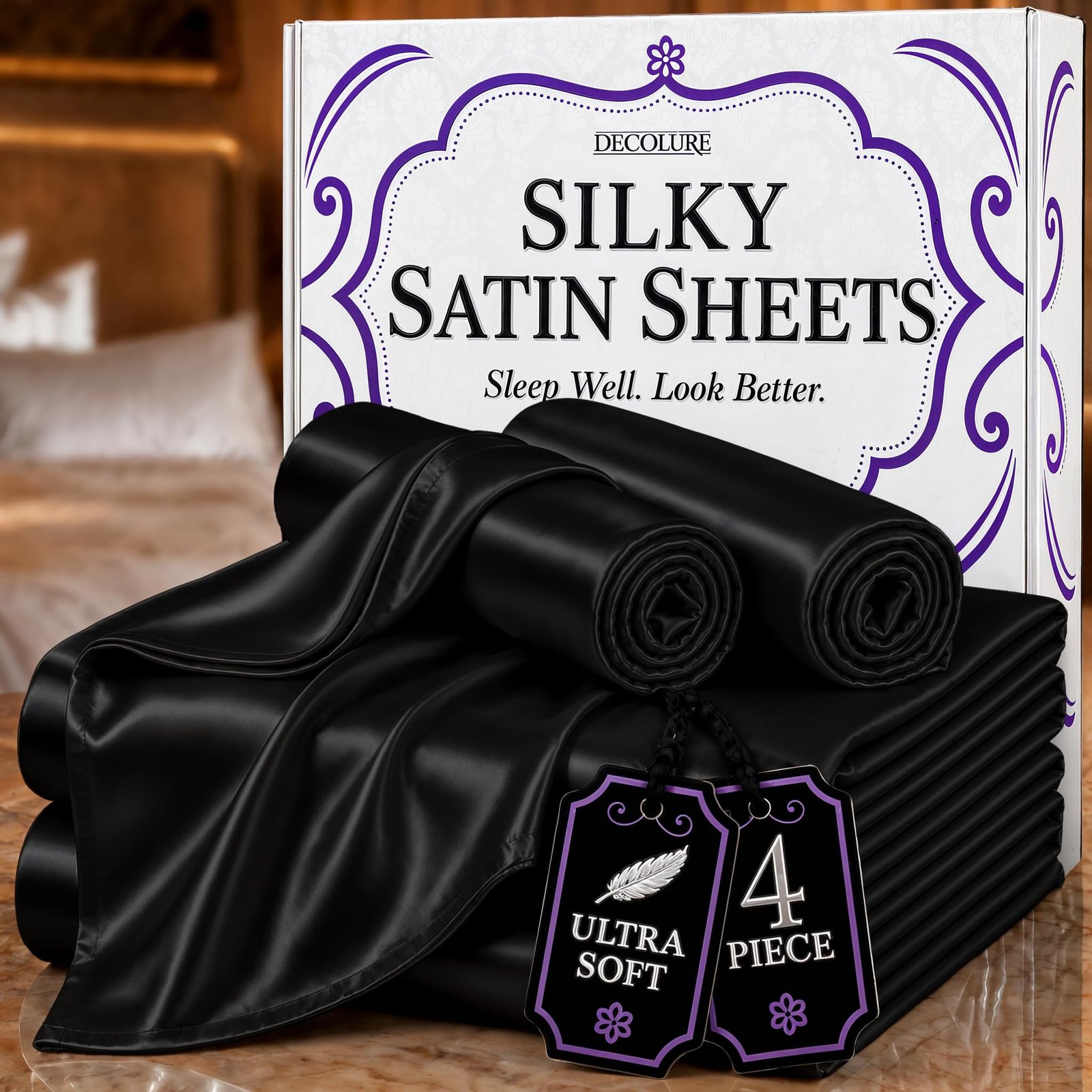 DECOLURE Satin Sheets Full Size | Softer Than...