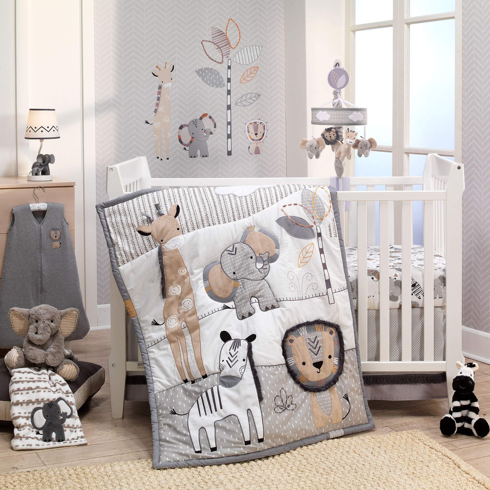 Lambs & Ivy Jungle Safari Gray/Tan/White Nurs...