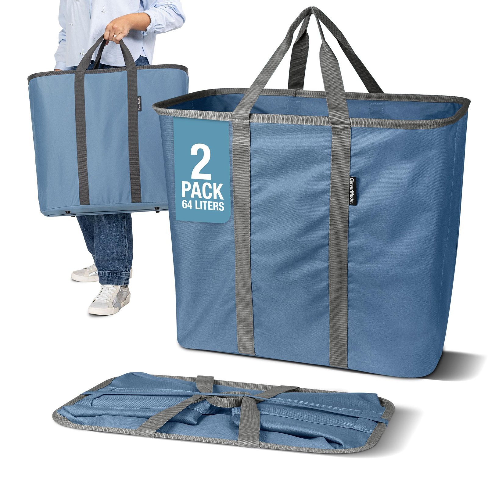 Collapsible Laundry Caddy - Denim/Shadow Gray...