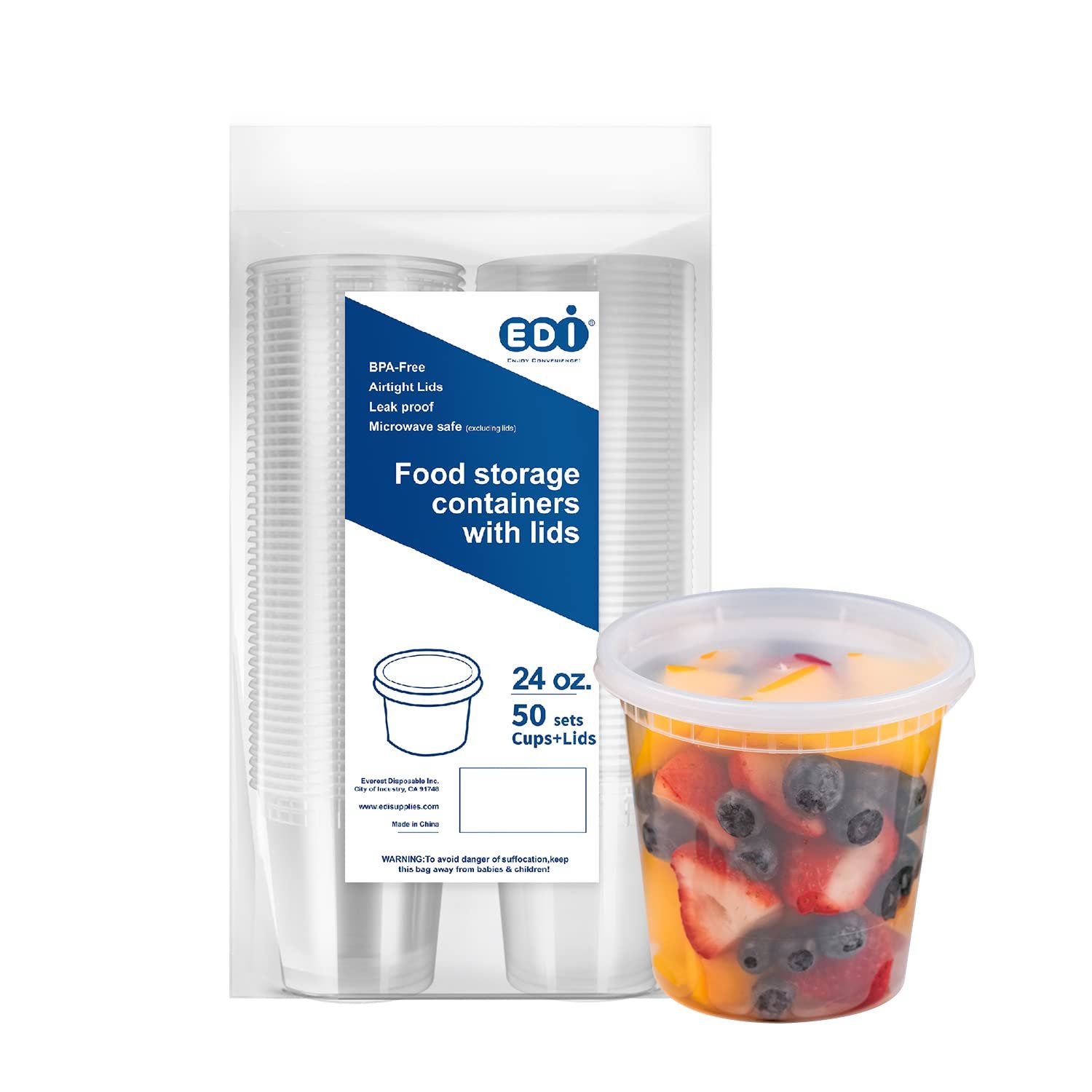 EDI [24 OZ, 50 Sets] Plastic Deli Food Storag...
