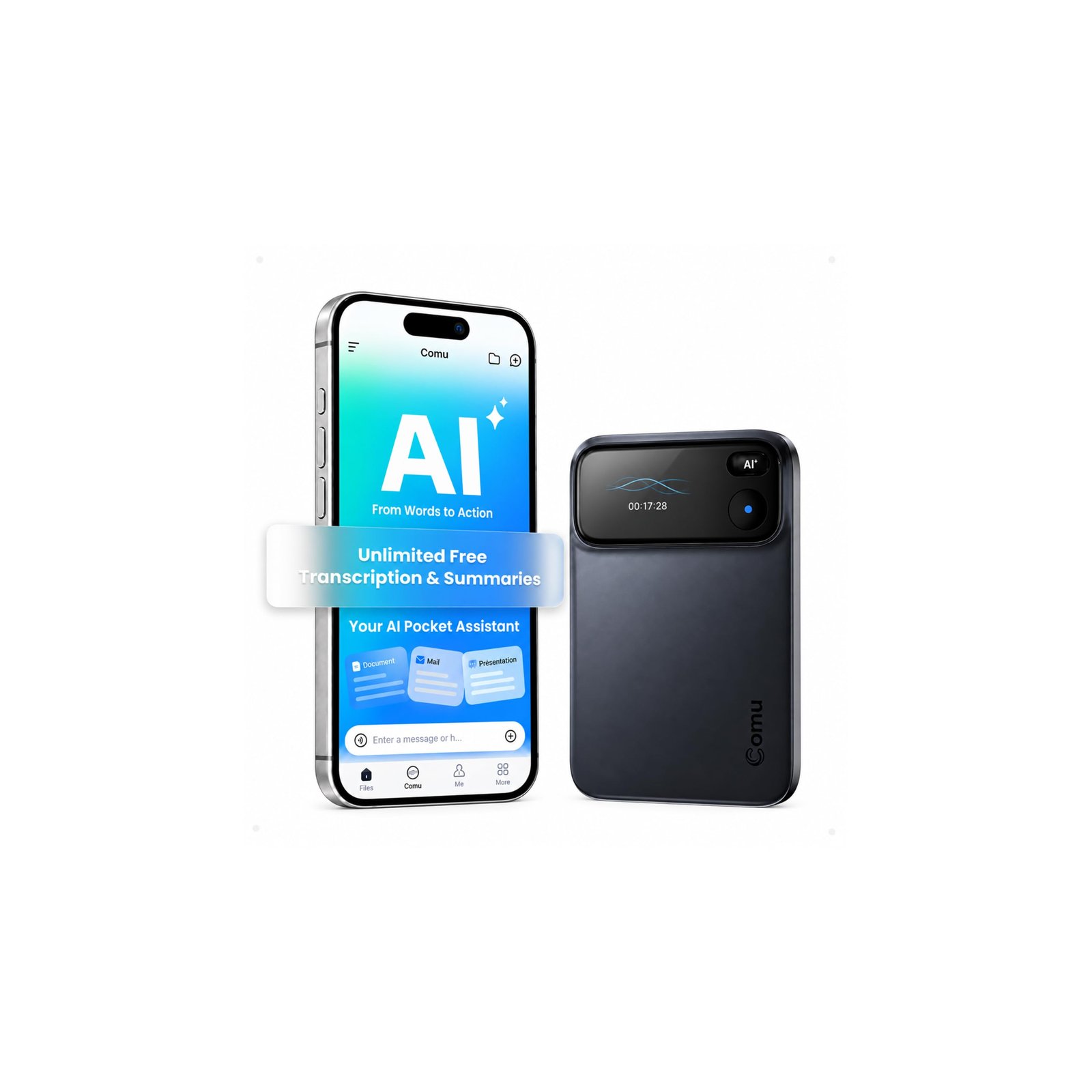 Comu Action Pro, AI Voice Recorder, Automatic...