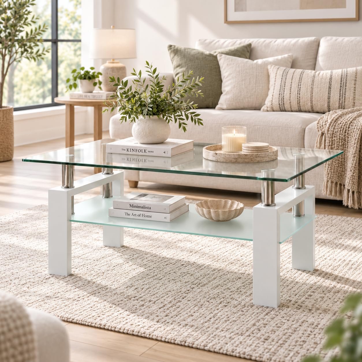 Glass Coffee Table for Living Room, Modern Co...