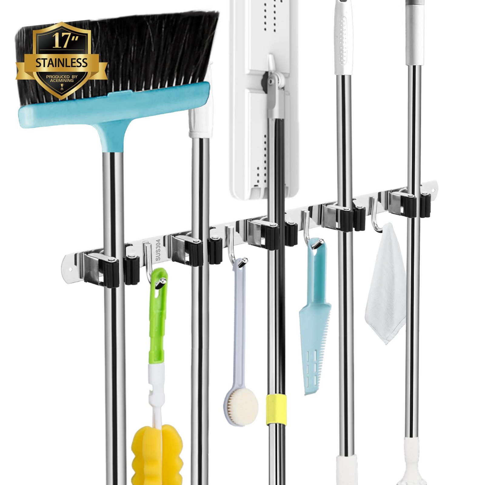 AceMining Broom Holder Wall Mount, 5 Racks 4 ...