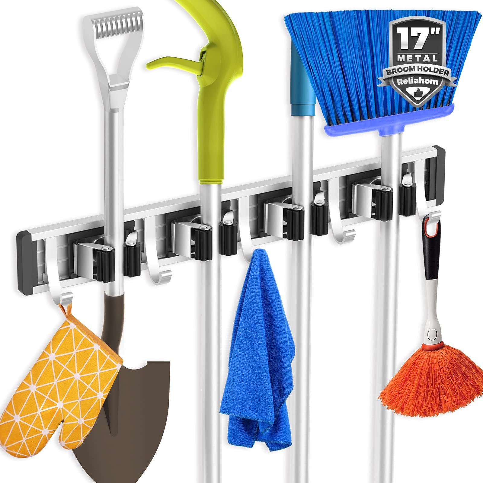 reliahom Broom Holder Wall Mount Mop Hanger T...