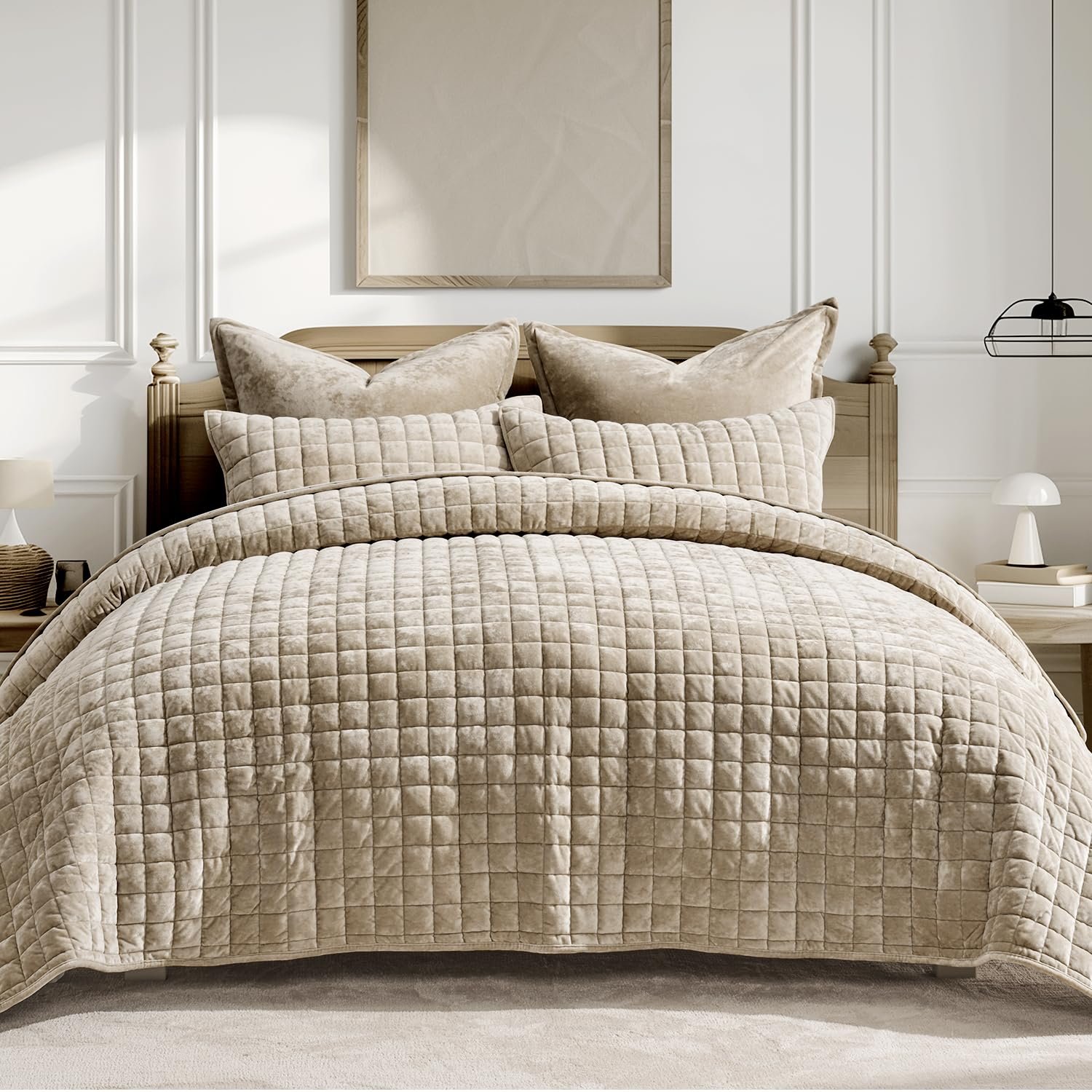 RECYCO Channel Box Stitch Velvet Quilt Set, K...